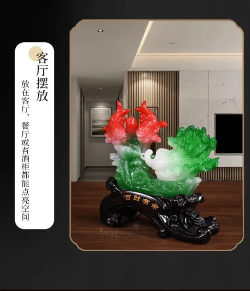 Design Decorative Jade-style Fish and Cabbage Ornament with 'Bai Cai You Yu' Base Accessories - 9