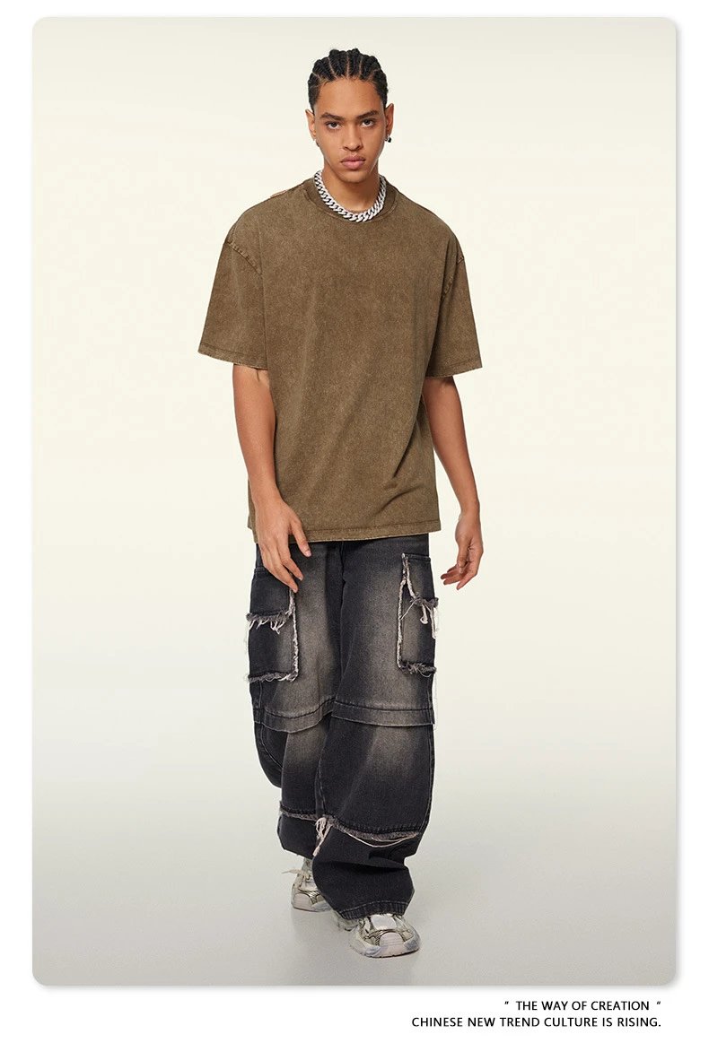 Design Beingmove Washed Beige Oversized T-Shirt T-Shirts - 28