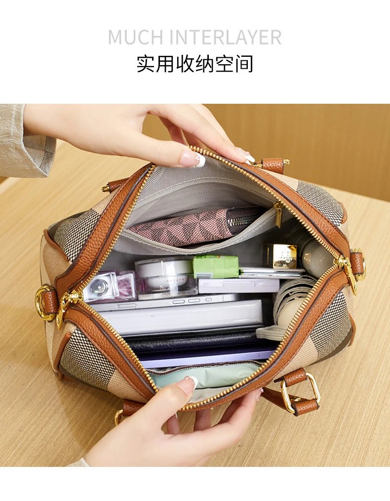 Burberry Check Print Boston Bag in Beige and Brown - 7