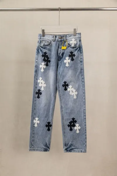 Chrome Hearts Cross-Embellished Light Wash Jeans - 1