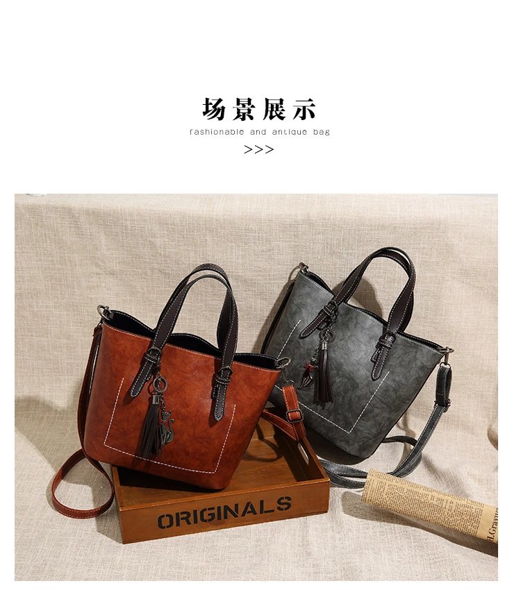 Design Tassel Detail Red Leather-look Tote Handbag Tote Bag - 24