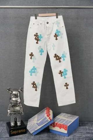 Chrome Hearts x Denim Tears Cross Motif Embroidered White Jeans - 1