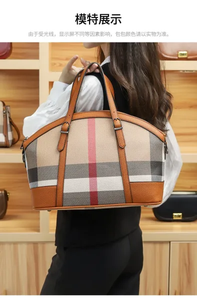 Burberry Check Print Boston Bag Tan Handbags - 10