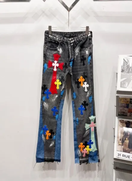 Chrome Hearts Cross-Embellished Distressed Denim Jeans Multicolor - 1