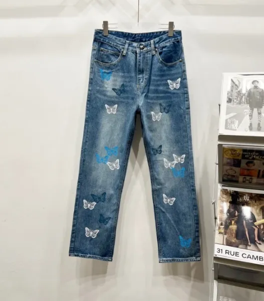 Denim Tears Butterfly Embroidered Straight-Leg Jeans Blue - 1