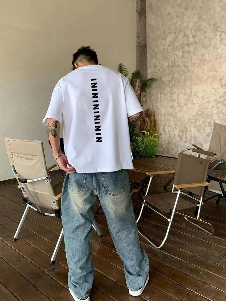 Design ININI Logo Print Oversized T-Shirt White T-Shirts - 10