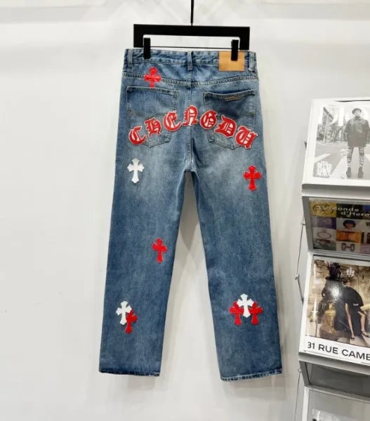 Chrome Hearts Cross Embroidered Straight Leg Jeans Blue - 1