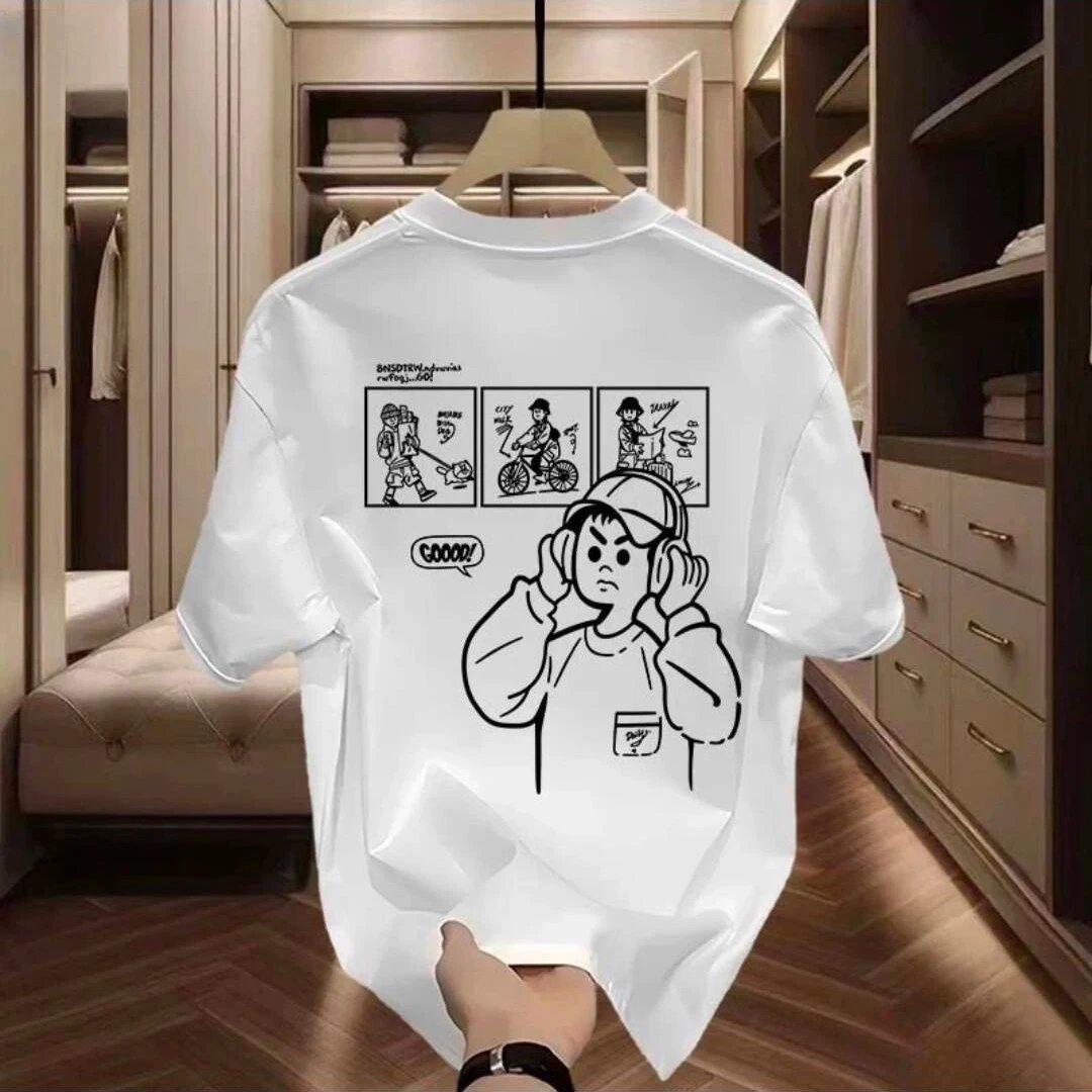 Design Graphic Print Oversized White T-Shirt - 2