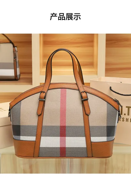 Burberry Check Print Boston Bag Tan Handbags - 16