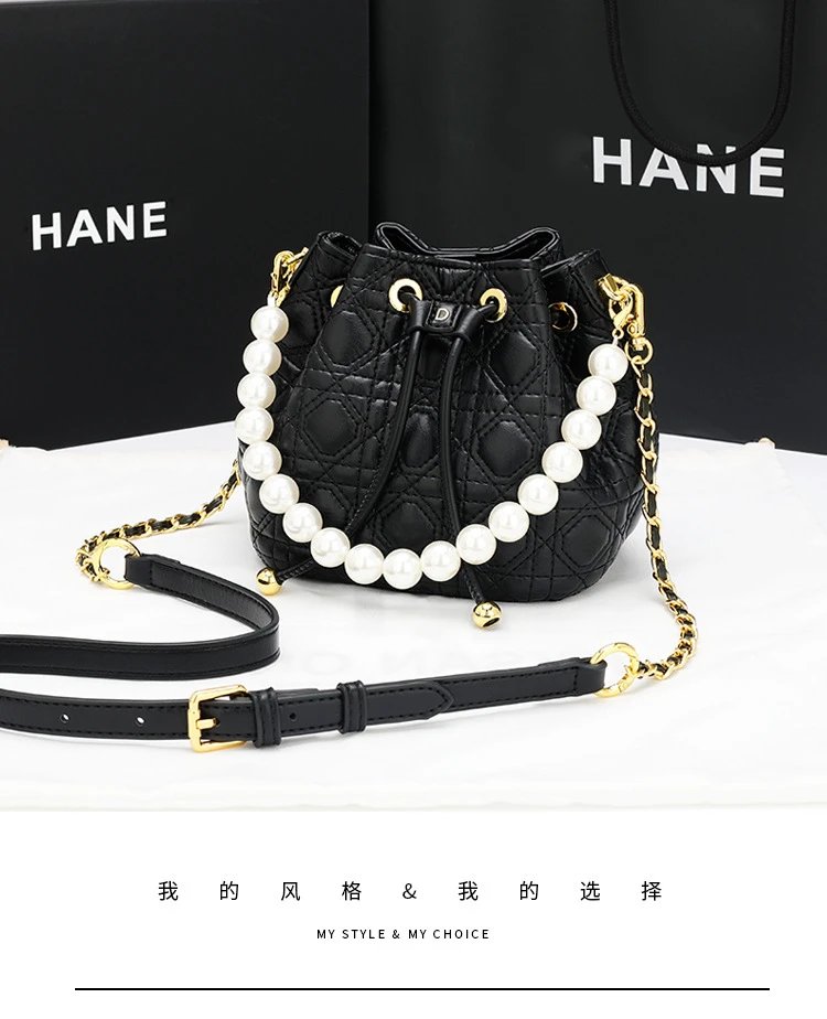 HANE Quilted Pearl-Embellished Pink Bucket Bag Handbags - 2