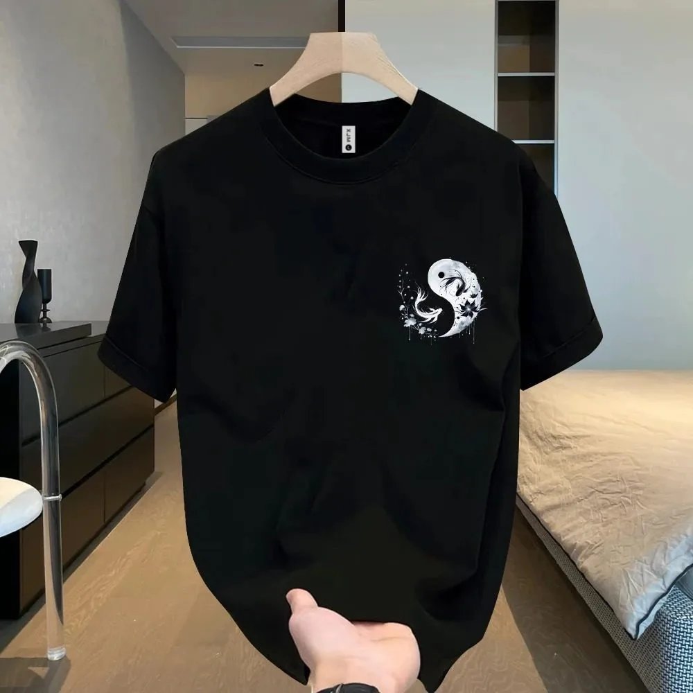 Design Yin Yang Koi Fish Graphic T-Shirt Black - 3