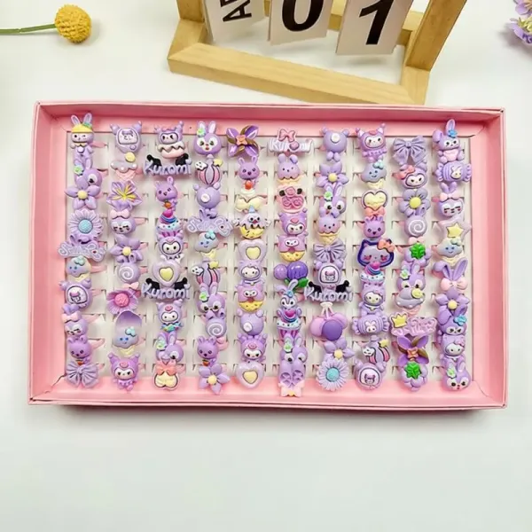 Sanrio Kuromi Charm Rings Set Purple Pastel Accessories Jewelry - 1