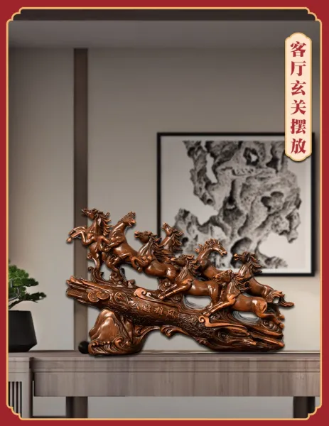 Design Eight Galloping Horses Wooden Sculpture Accessories - 11