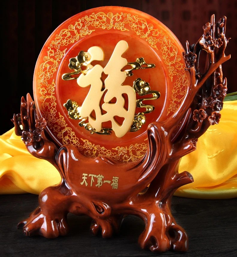 Design Chinese Fortune Plaque Green and Gold Home Decor Accessories - 4