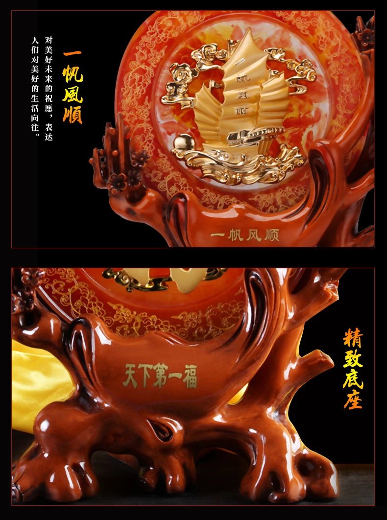 Design Chinese Fortune Plaque Green and Gold Home Decor Accessories - 15