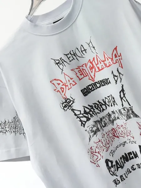 Balenciaga Distorted Logo Print Black T-Shirt - 13