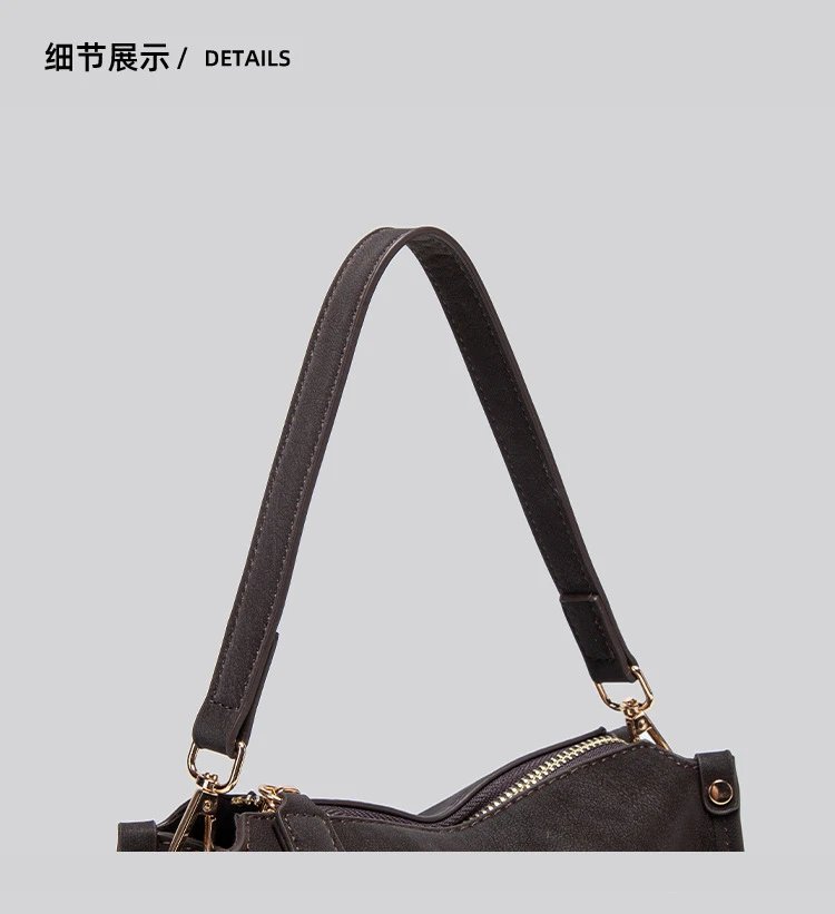 Design Hobo Bag Black Leather-Texture Shoulder Bag - 21