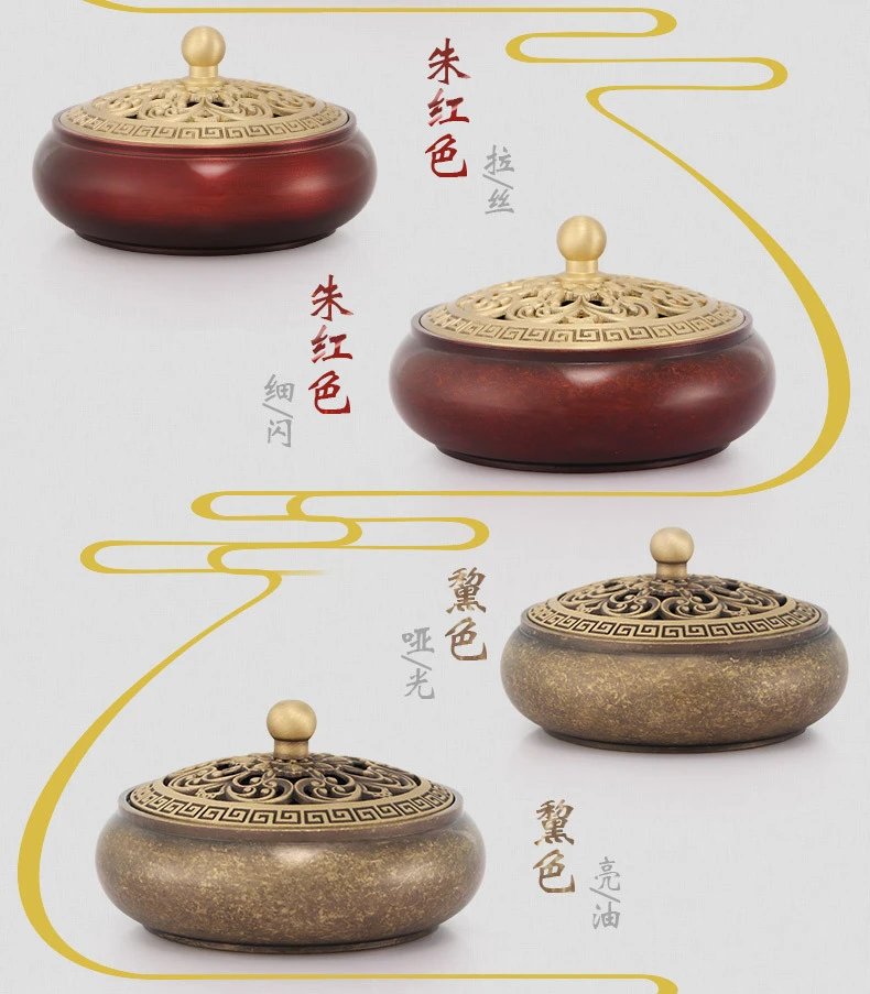 Design Brass Incense Burner with Greek Key and Floral Filigree Lid Accessories - 6