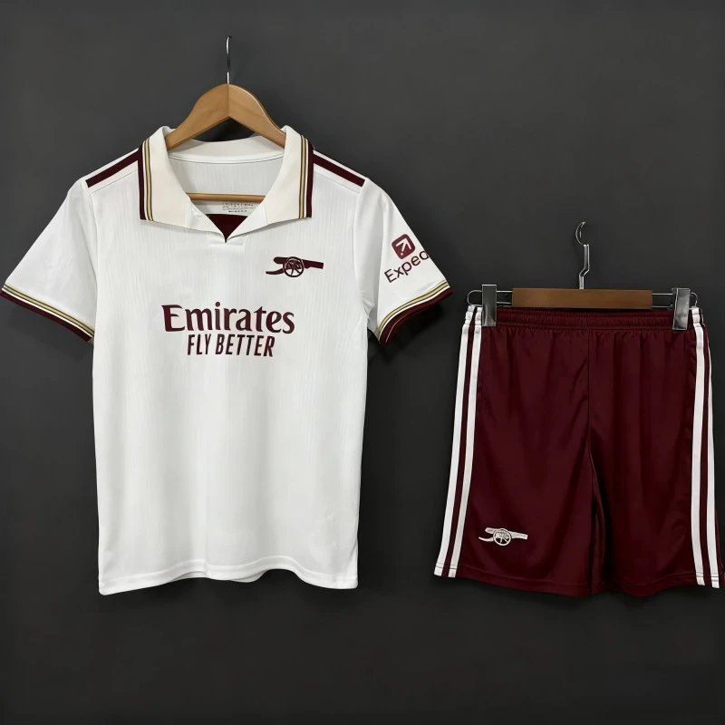 Arsenal FC 2023-24 Away Kit White Burgundy Jersey and Shorts Sets