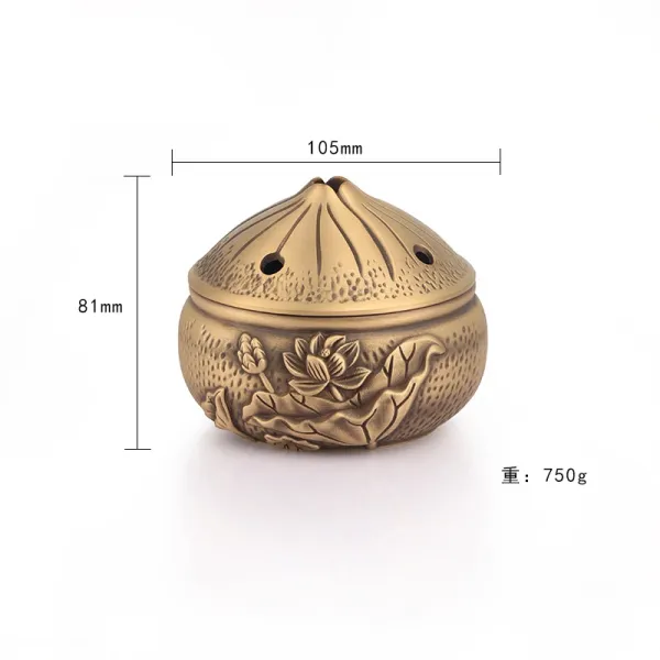 Design Lotus Carved Brass Incense Burner Gold Accessories - 1