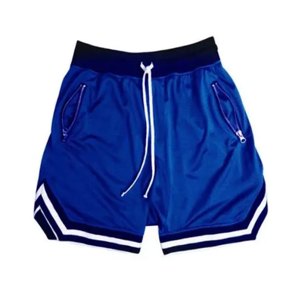 Design Mesh Shorts with Zipper Pockets and Striped Hem in Pale Yellow - 5