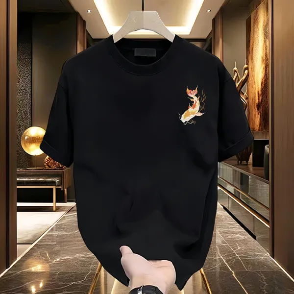 Design Koi Fish Embroidered White Oversized T-Shirt - 10