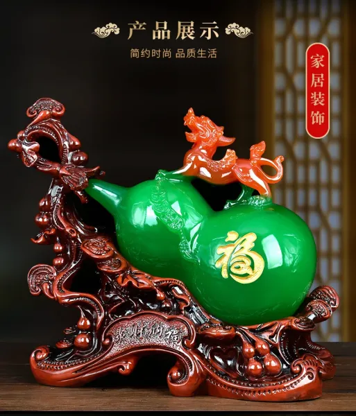 Design Chinese Feng Shui Gourd Ornament with Dragon and Coin Tassel Decor Accessories - 12