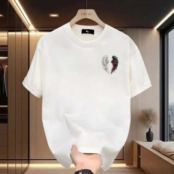 Design Angel Wings Rose Print Oversized T-Shirt White - 10