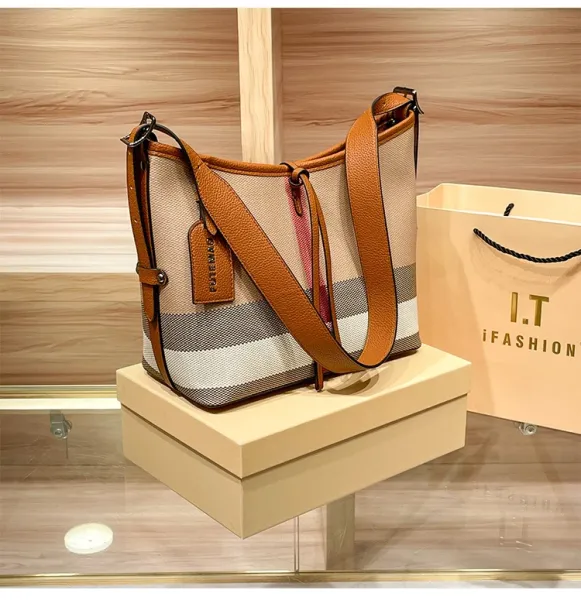 Design I.T Fashion Checkered Hobo Bag Set Beige Multicolor Shoulder Bags - 10