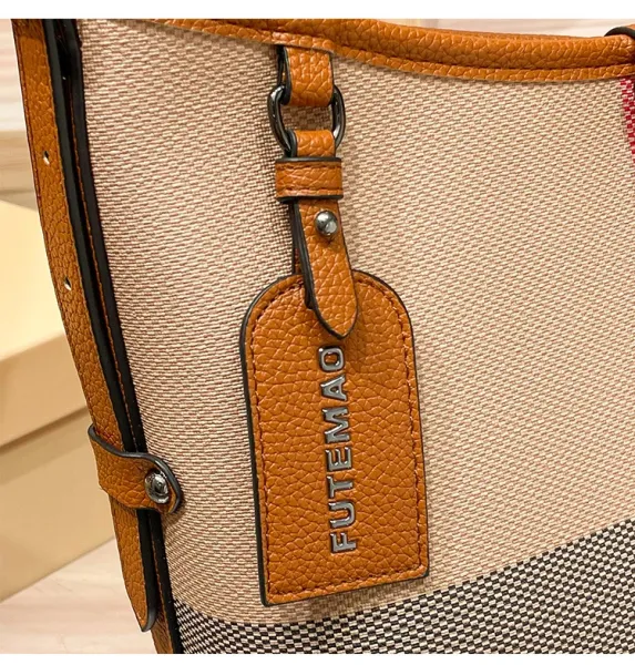 Design I.T Fashion Checkered Hobo Bag Set Beige Multicolor Shoulder Bags - 16
