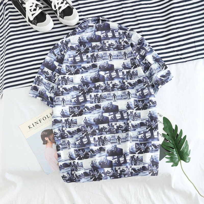 Design Purple Tiger Print Short-Sleeve Button-Up Shirt - 42