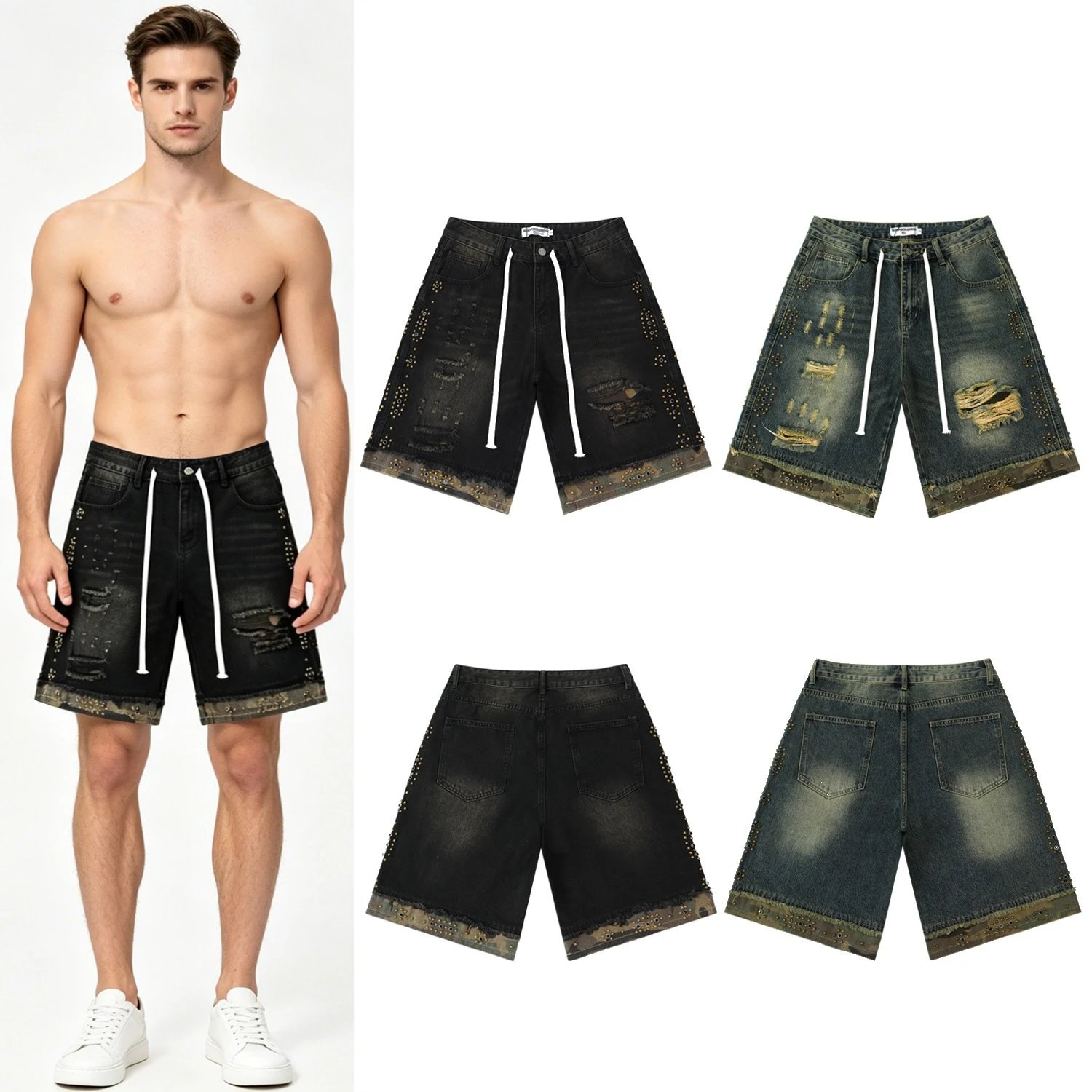 Vale Forever Distressed Rivet Denim Shorts photo 7