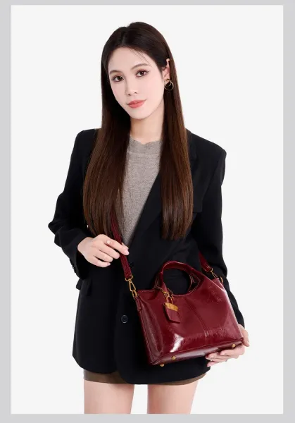 Design Mini Top-Handle Bag with Lock Charm Burgundy Handbag - 3