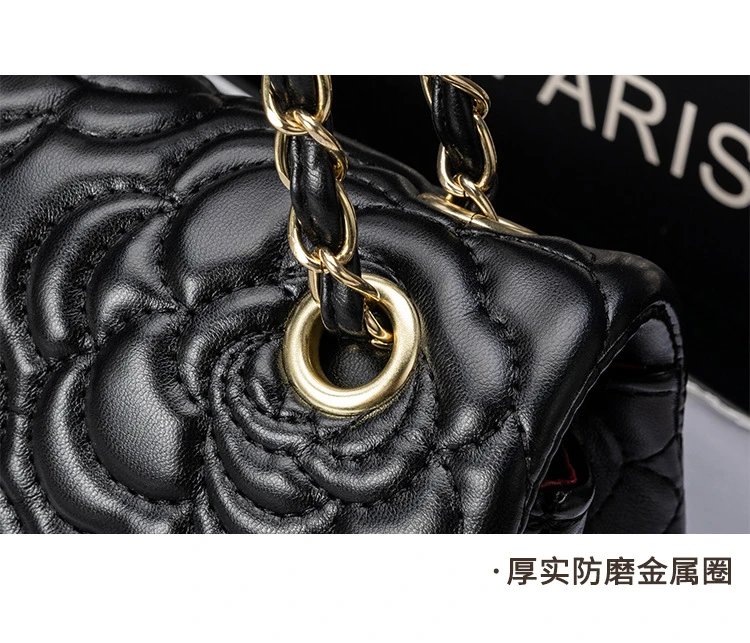 Chanel Classic Flap Bag Camellia Quilted Black Chain Bag Shoulder Bags - 24
