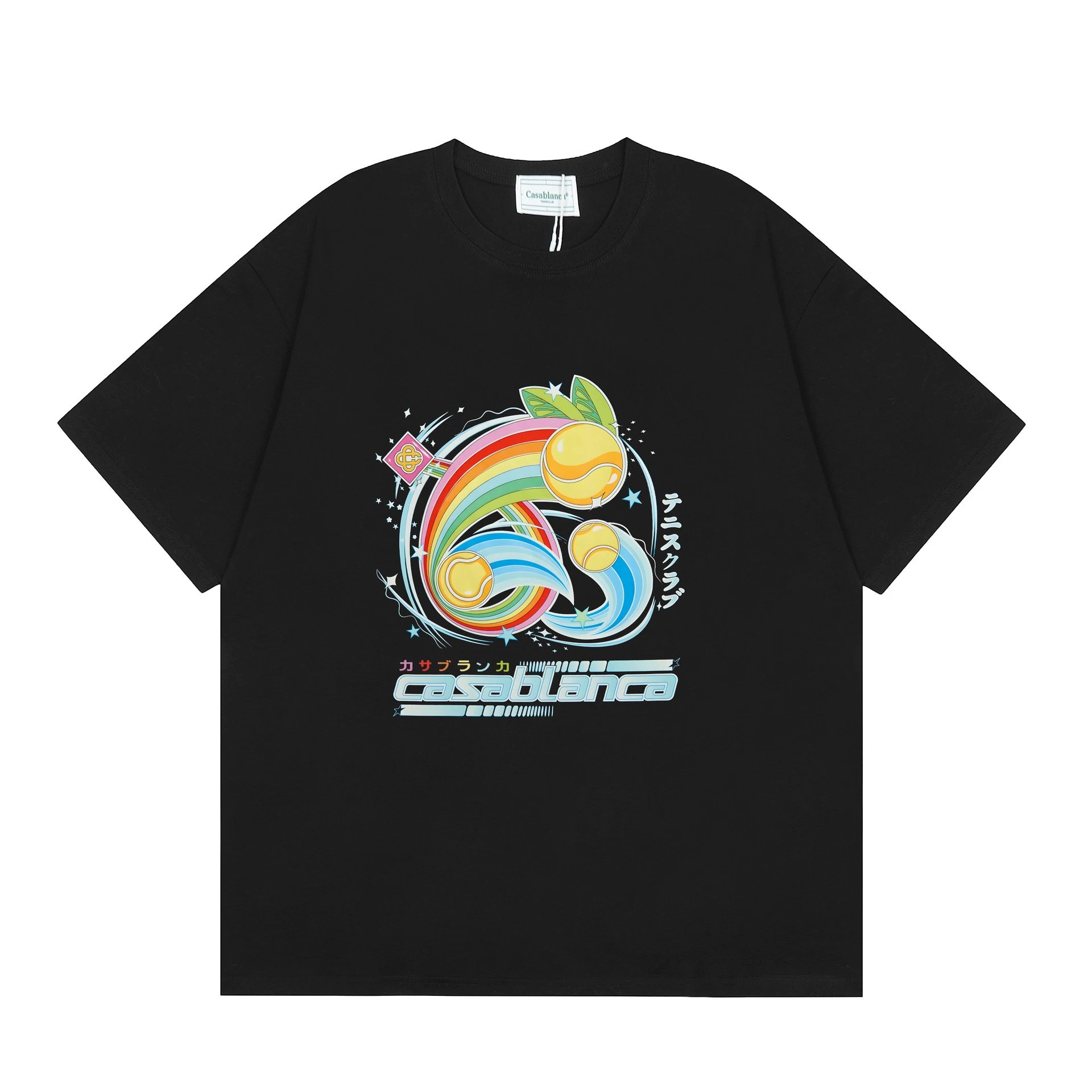 Casablanca Tennis Club Rainbow Graphic Black T-Shirt
