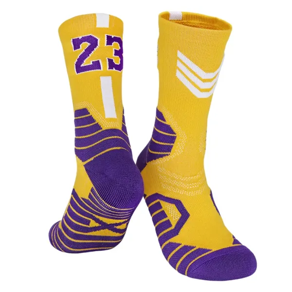 Los Angeles Lakers #23 Performance Socks Yellow Purple - 1