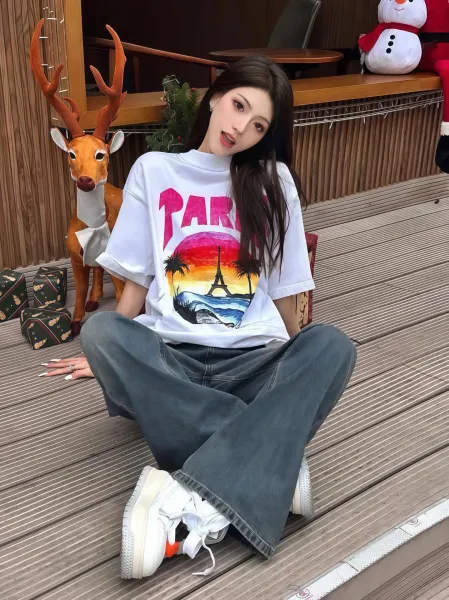 Design Paris Sunset Graphic T-Shirt White - 6