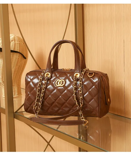 Chanel Quilted Boston Bag Burgundy Leather Handbag - 23
