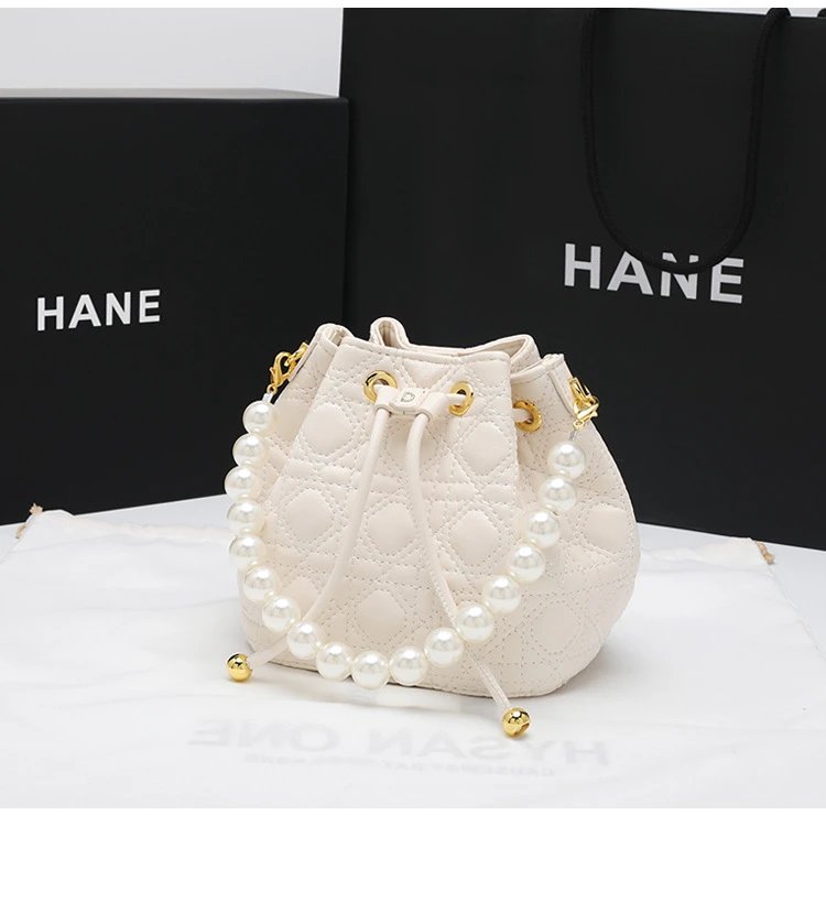 HANE Quilted Pearl-Embellished Pink Bucket Bag Handbags - 13