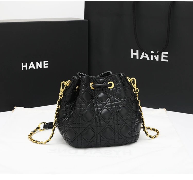 HANE Quilted Pearl-Embellished Pink Bucket Bag Handbags - 21