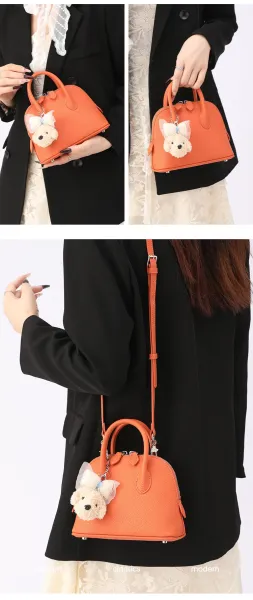 Design Dome Mini Handbag Orange with Poodle Charm - 12