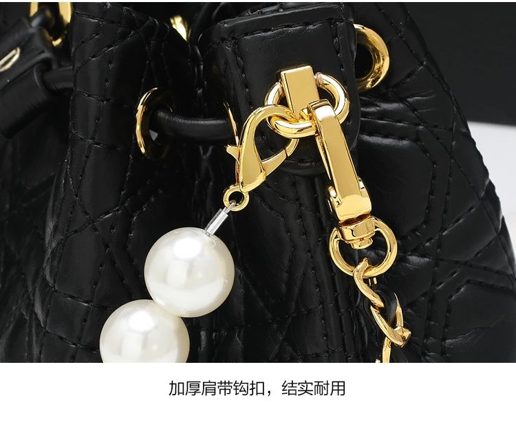 HANE Quilted Pearl-Embellished Pink Bucket Bag Handbags - 29