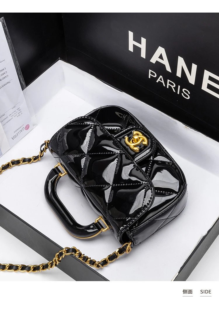 Chanel Mini Flap Bag Patent Leather Black Gold Hardware Handbag - 19