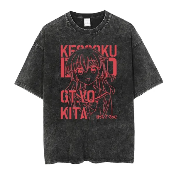 Design Kessoku Band GT.VO. Kita Anime Graphic Acid Wash T-Shirt - 1