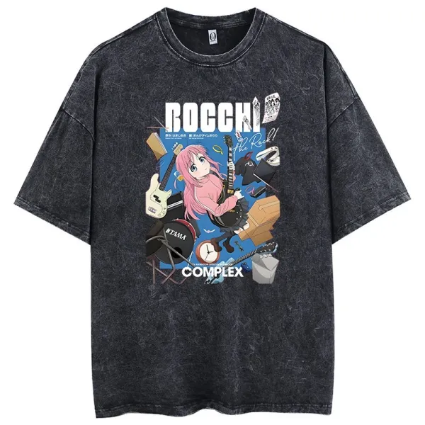 Design Rocchi x Bocchi the Rock! Complex Graphic Oversized Washed T-Shirt T-Shirts - 1
