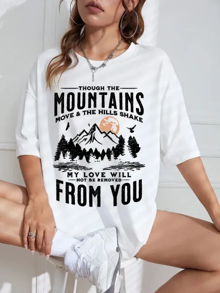 Design Mountain Scripture Graphic Oversized T-Shirt Charcoal Gray T-Shirt - 4