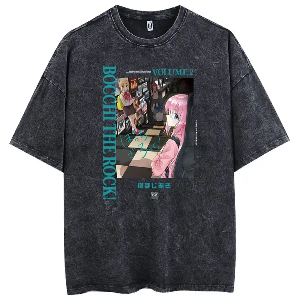 Design Bocchi the Rock! Volume 2 Anime Graphic Washed Black T-Shirt T-Shirts - 1