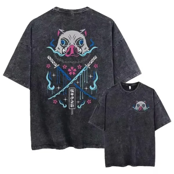 Design Inosuke Hashibira Graphic Acid Wash T-Shirt - 1