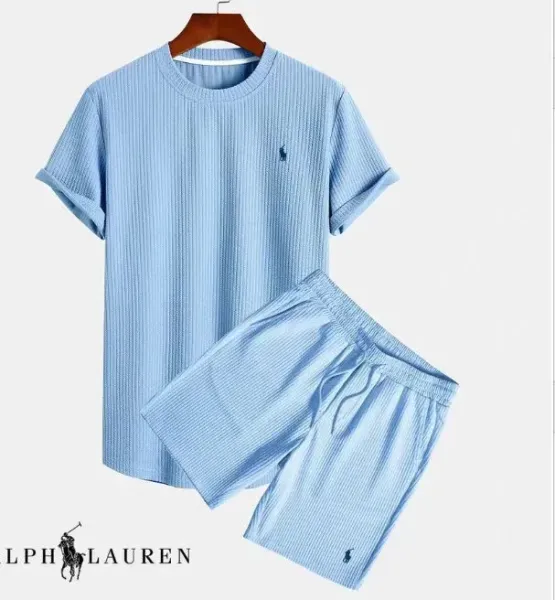 Design Ribbed Cotton Set Light Blue Sleepwear - 4