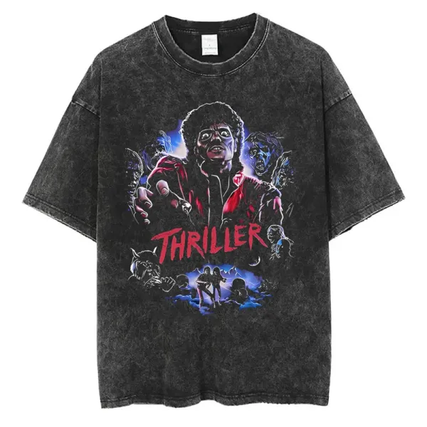 Design Michael Jackson Thriller Graphic Acid Wash T-Shirt Tops.t Shirts - 1